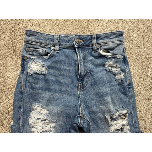 American Eagle Outfitters Womens Jeans Straight Leg Blue Distressed Denim Sz 0 - Picture 2 of 12